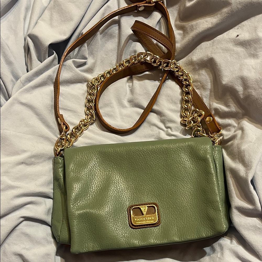 Valentina Sage Green Crossbody with Gold Accents